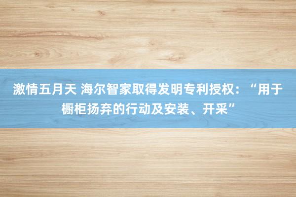 激情五月天 海尔智家取得发明专利授权：“用于橱柜扬弃的行动及安装、开采”